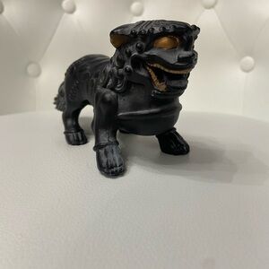 Black Foo Dog Sculpture with Gold Accents - Decorative Home Accent Cast Iron